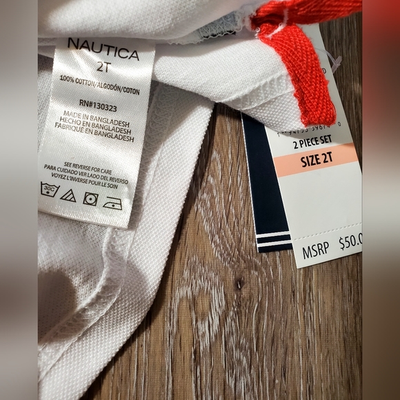 🇺🇲Nautica toddler boy's white, navy, red twill shorts and polo set Size 2T - Picture 7 of 11